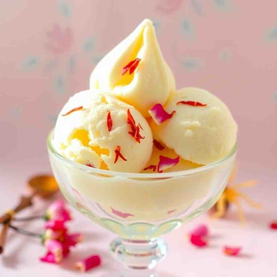 Persian Saffron Rose Ice Cream from Heavy Cream (Bastani)